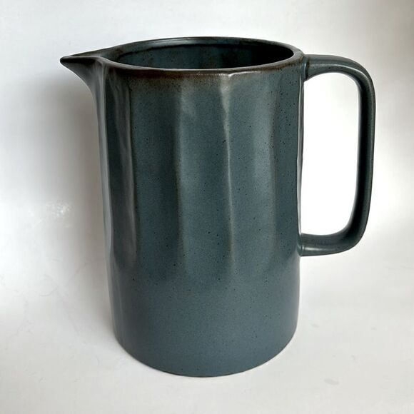Anthropologie Rustic Matte Blue Design Ceramic Pitcher - Picture 1 of 9